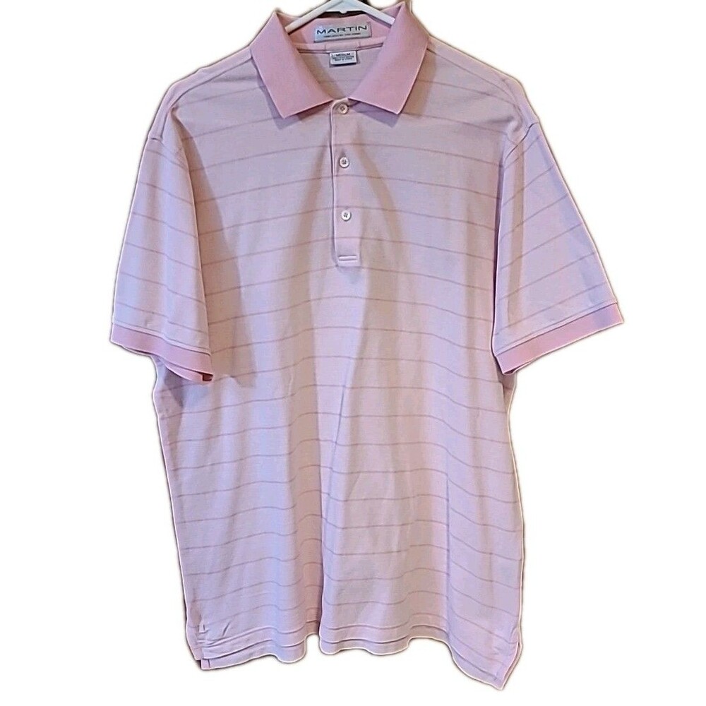 MARTIN Men's GOLF Pink STRIPE  Short Sleeve POLO SHIRT Med Cotton